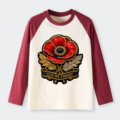 MEMORIAL POPPY - red poppy flower in scarlet , remembrance - Raglan Long Sleeve T-Shirt - Red