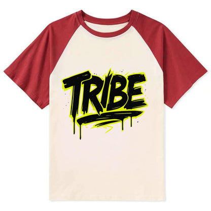 Bold typography design - "TRIBE" - your community, your group - Contrast Raglan T-shirt - Red