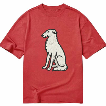 Borzoi - White embroidered sitting pose - Classic T-shirt - Red