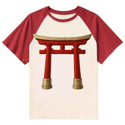 Japanese Torii Gate  - Contrast Raglan T-shirt - Red