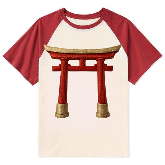 Japanese Torii Gate  - Contrast Raglan T-shirt - Red
