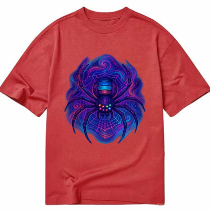 Tech spider with legs showing circuit board patterns, web glowing in neon grid - Classic T-shirt - Red