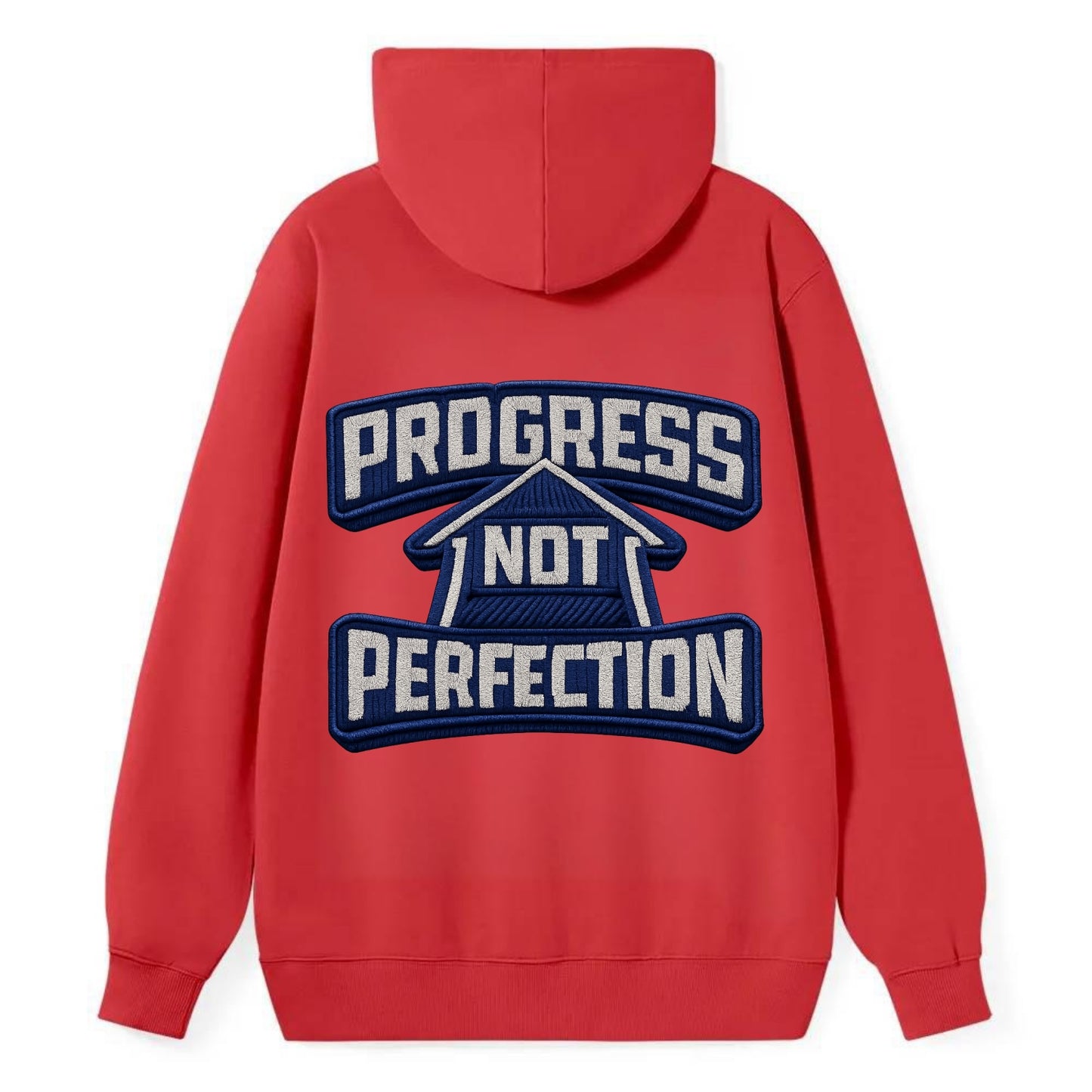 PROGRESS NOT PERFECTION - arrow with text in blue , growth mindset - Classic Pullover Hoodie - Red