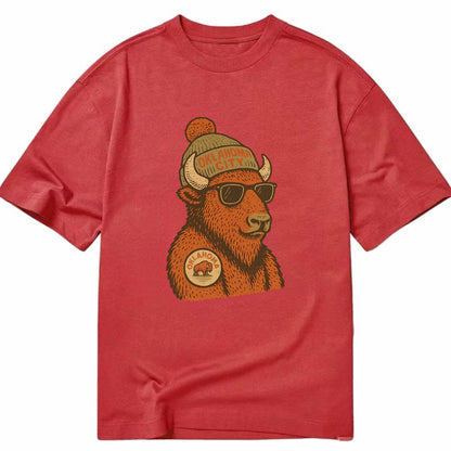 Oklahoma Buffalo wearing Oklahoma City beanie with pom pom and wayfarer sunglasses - Classic T-shirt - Red