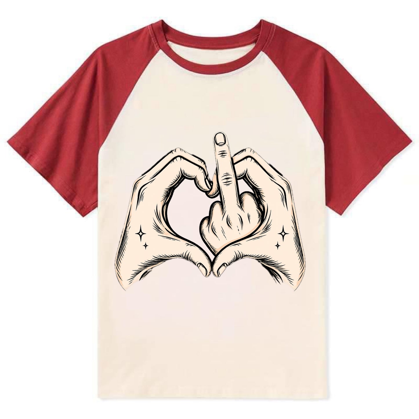 Love You Symbol - Contrast Raglan T-shirt - Red