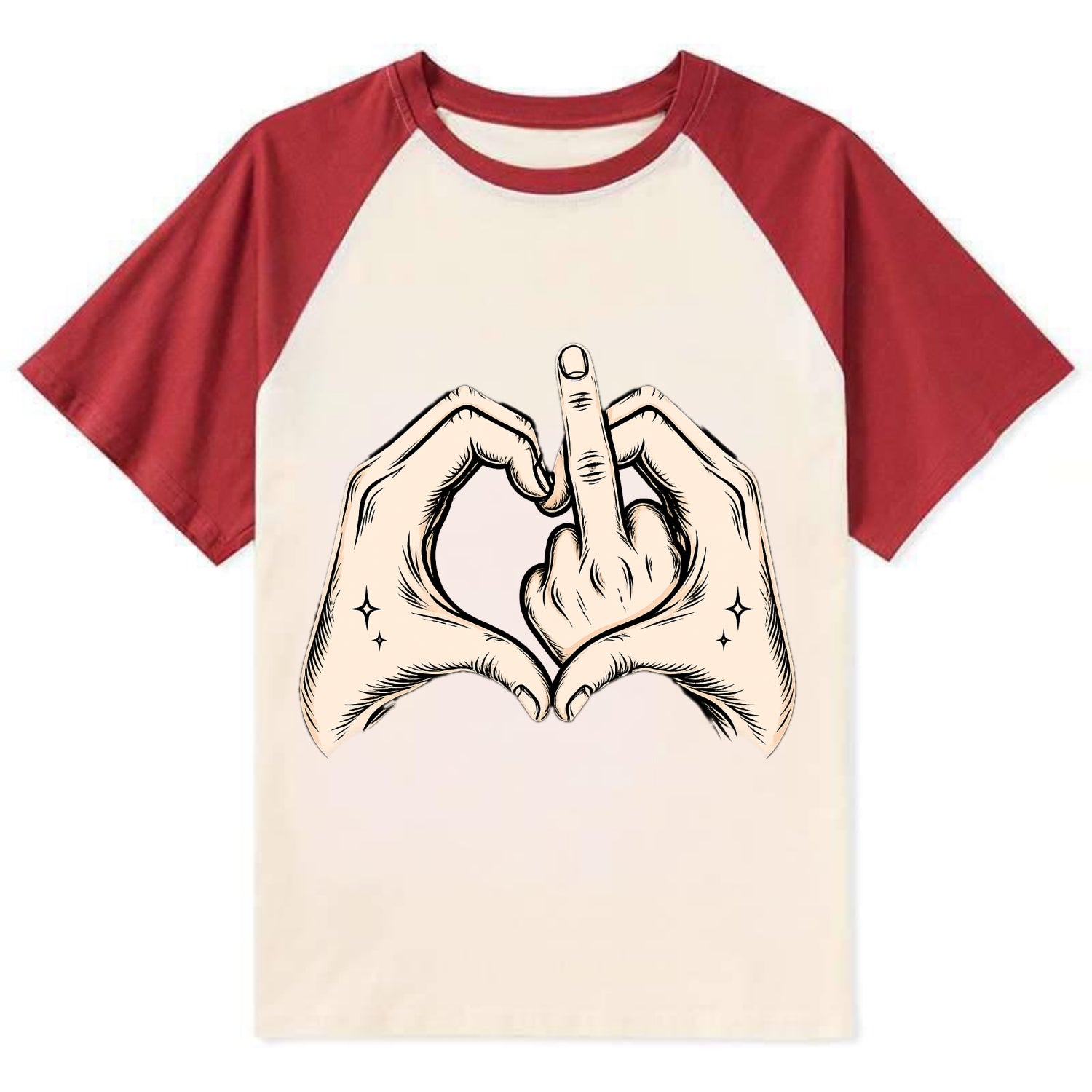 Love You Symbol - Contrast Raglan T-shirt - Red