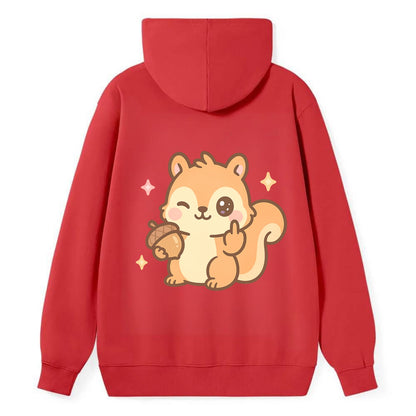 sweet squirrel holding acorn in one paw, flipping off with the other - Classic Pullover Hoodie - Red