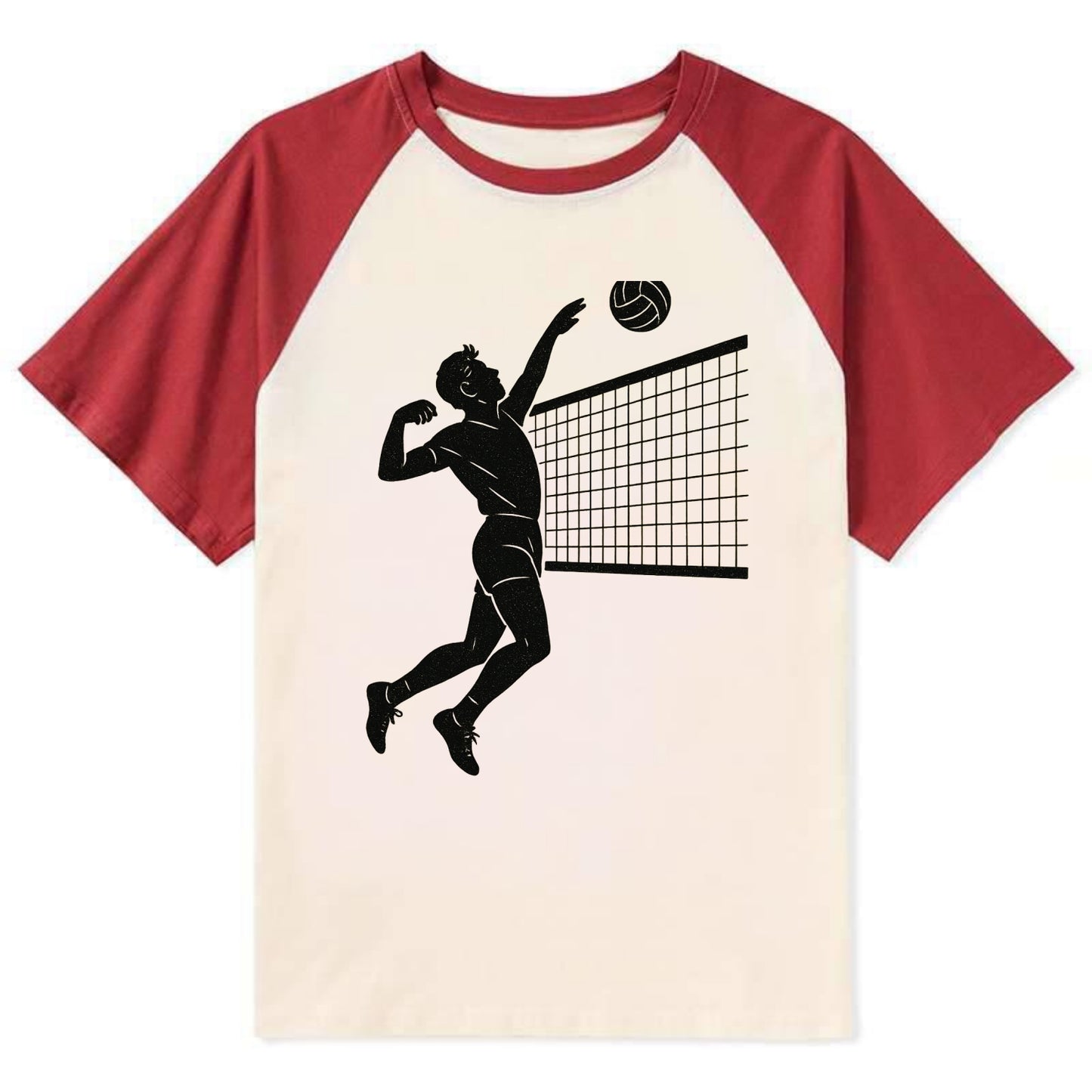 Volleyball player spiking at the net - Contrast Raglan T-shirt - Red