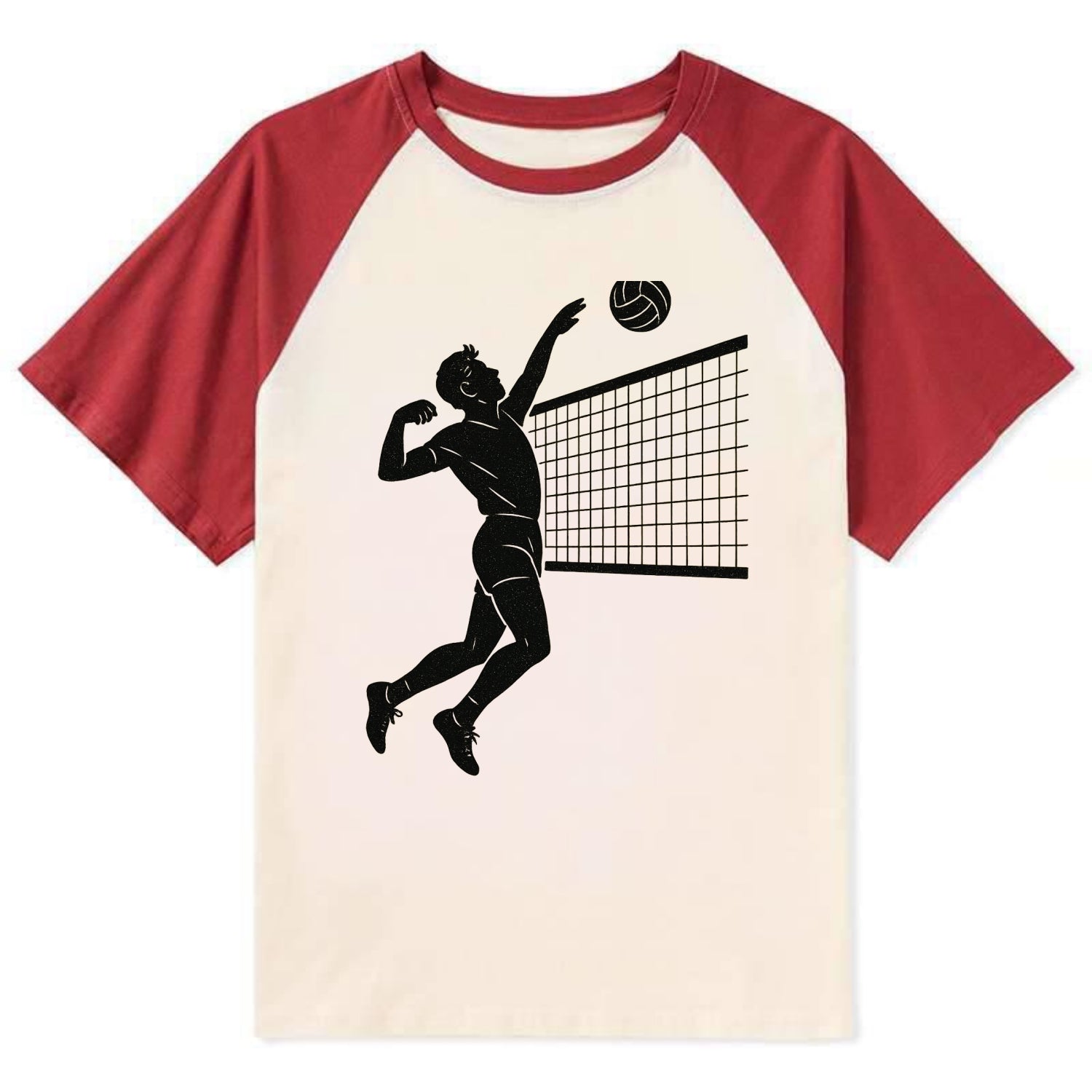 Volleyball player spiking at the net - Contrast Raglan T-shirt - Red