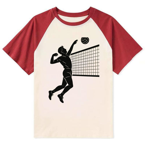 Volleyball player spiking at the net - Contrast Raglan T-shirt
