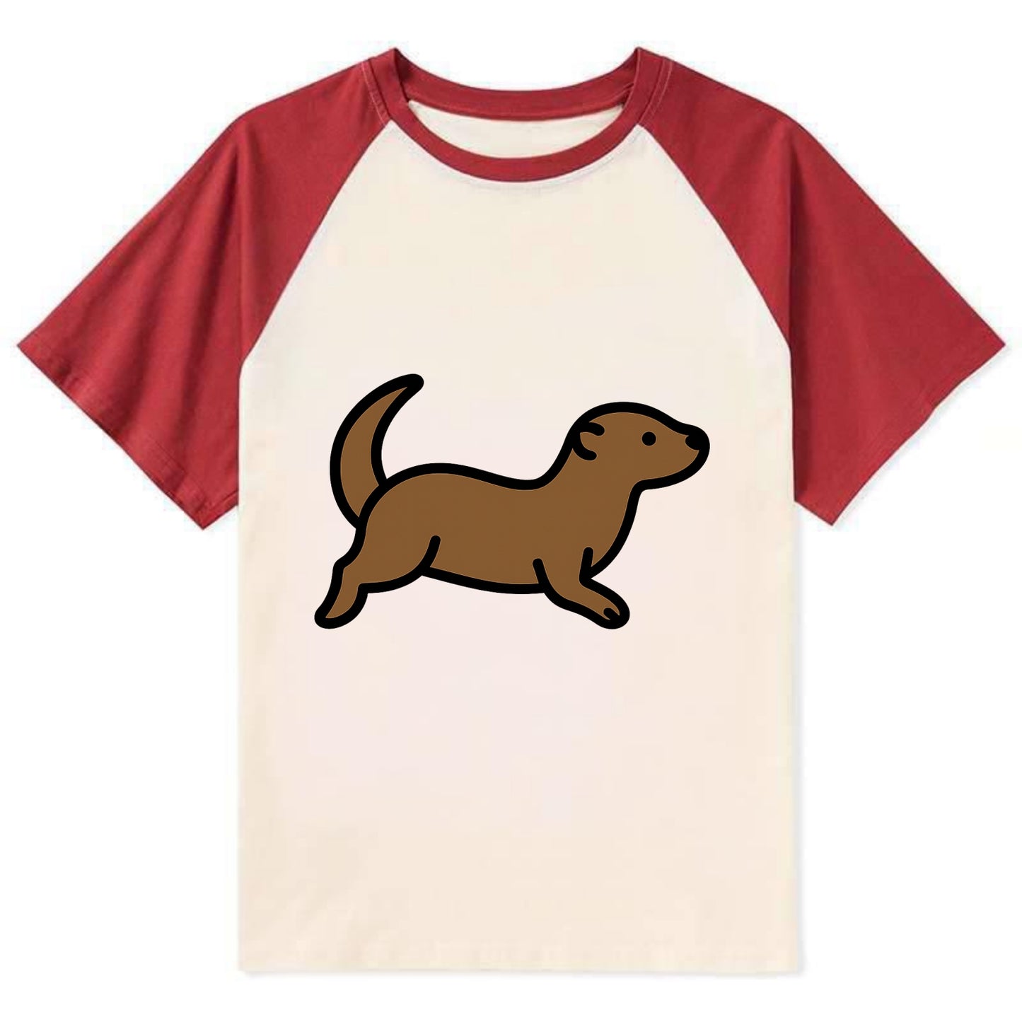 Otter - Brown sleek swimming pose flat side profile - Contrast Raglan T-shirt - Red