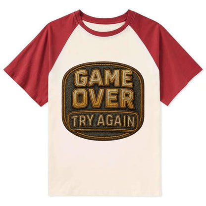 Game Over Try Again  - Contrast Raglan T-shirt - Red