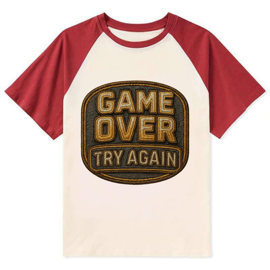 Game Over Try Again  - Contrast Raglan T-shirt - Red