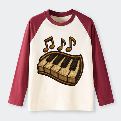 Piano Keys  - Raglan Long Sleeve T-Shirt - Red