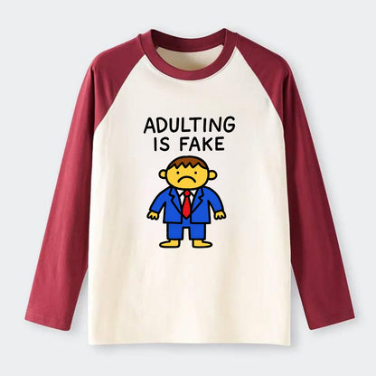 ADULTING IS FAKE | Child in suit pretending - Raglan Long Sleeve T-Shirt - Red