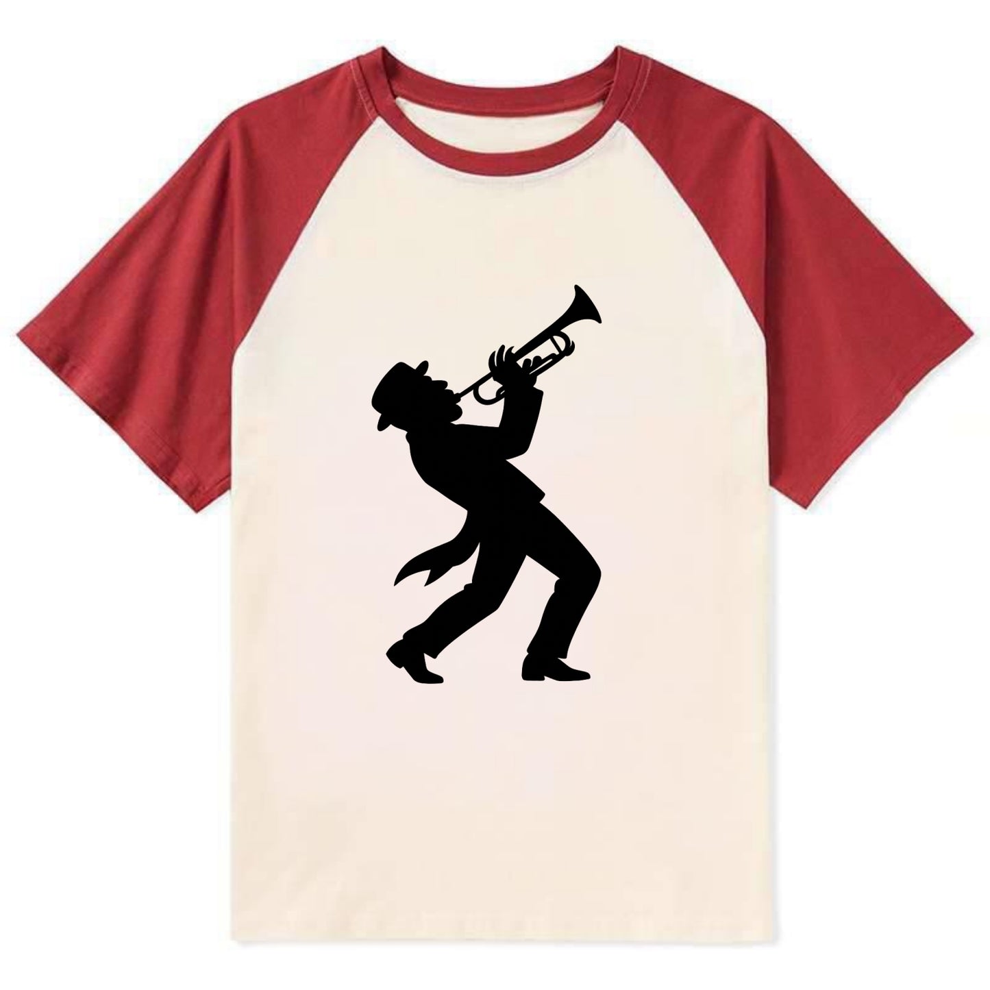 Trumpet player hitting high note - Contrast Raglan T-shirt - Red