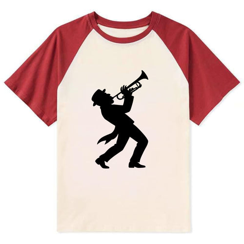 Trumpet player hitting high note - Contrast Raglan T-shirt
