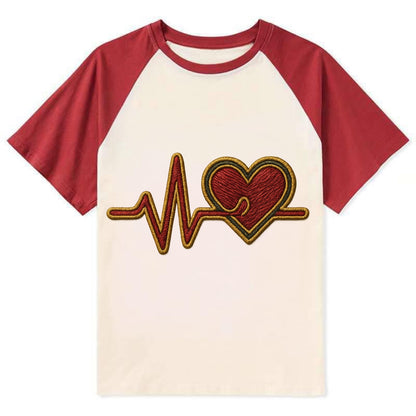 Heartbeat Line  - Contrast Raglan T-shirt - Red