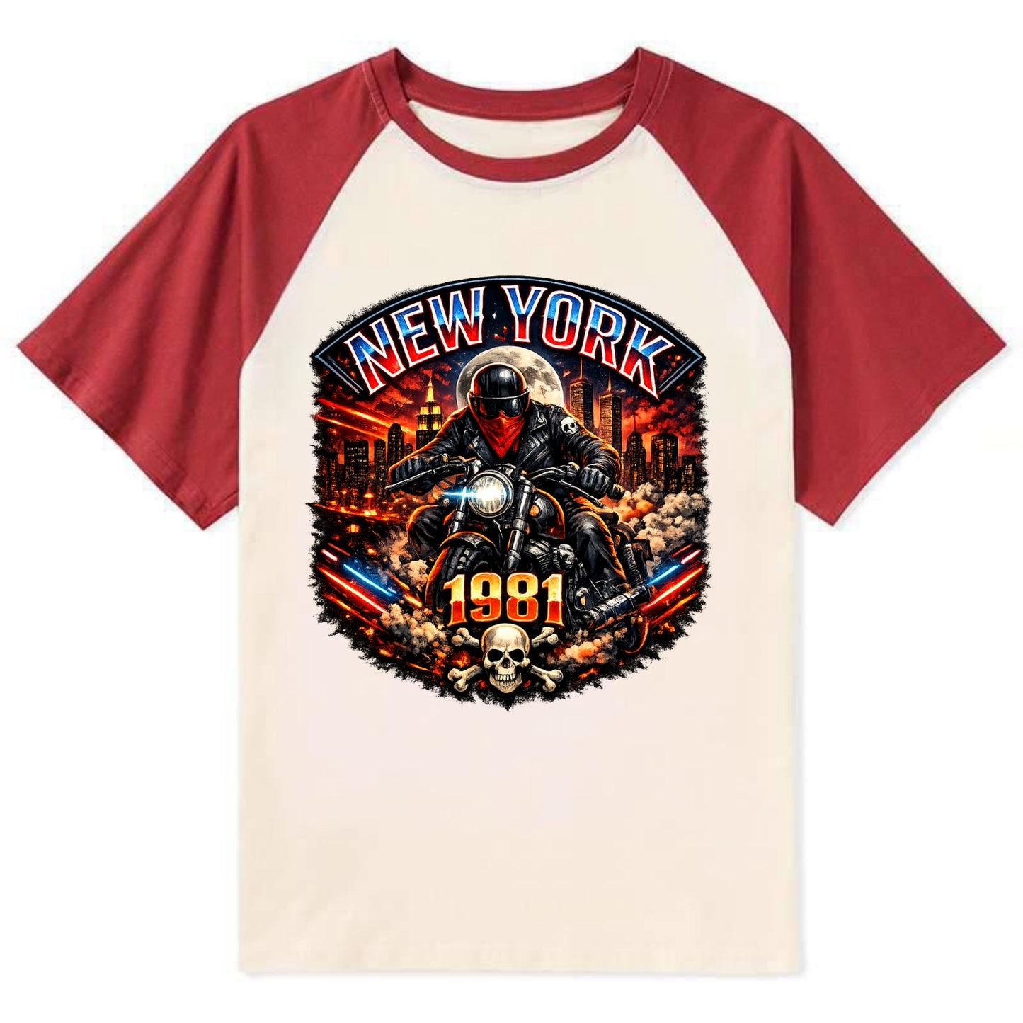New York 1981 Biker - Contrast Raglan T-shirt - Red