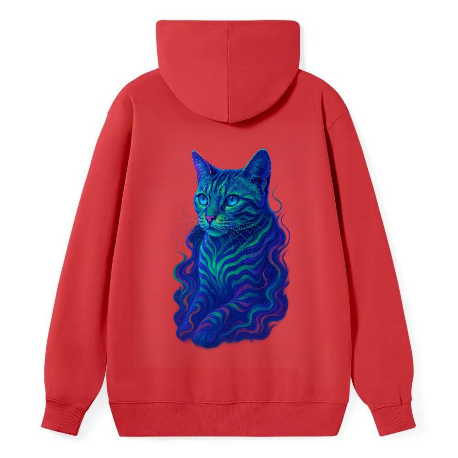 Exotic Bengal cat with aurora borealis colors flowing through its - Classic Pullover Hoodie - Red