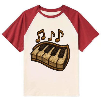 Piano Keys  - Contrast Raglan T-shirt - Red