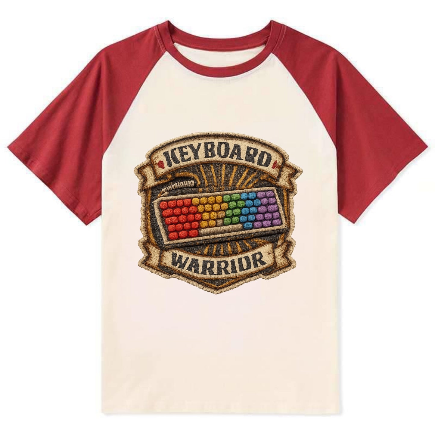 KEYBOARD WARRIOR - mechanical keyboard in RGB rainbow , PC master race - Contrast Raglan T-shirt - Red