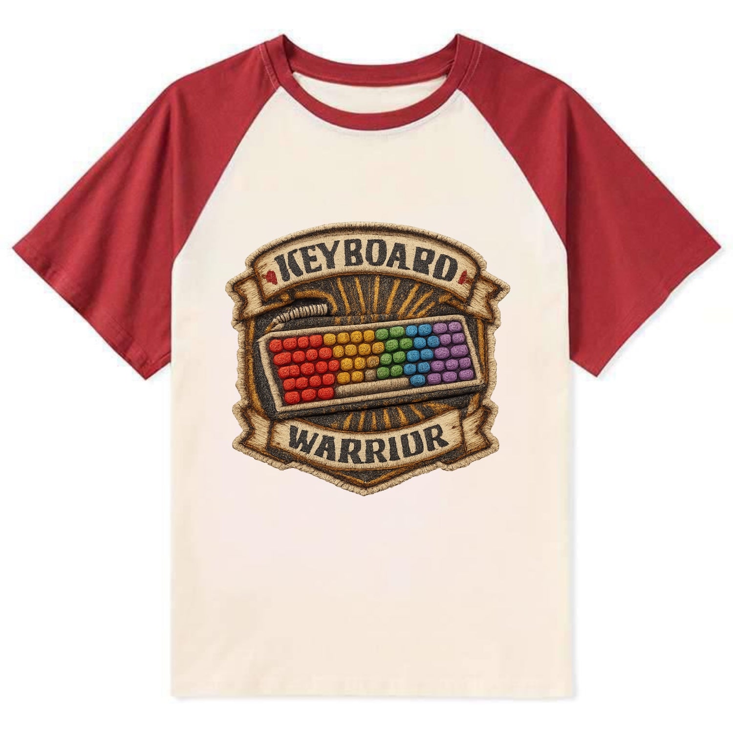 KEYBOARD WARRIOR - mechanical keyboard in RGB rainbow , PC master race - Contrast Raglan T-shirt - Red