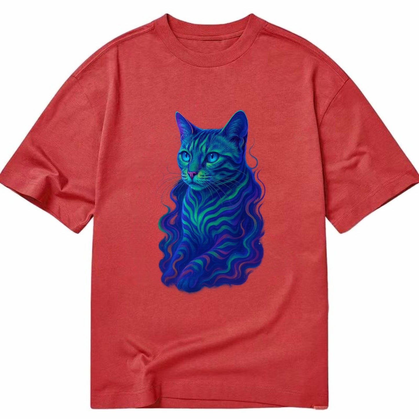 Exotic Bengal cat with aurora borealis colors flowing through its stripes, green - Classic T-shirt - Red