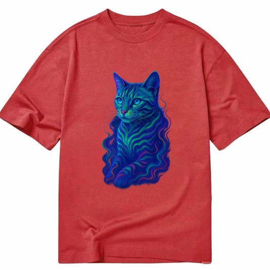 Exotic Bengal cat with aurora borealis colors flowing through its stripes, green - Classic T-shirt - Red