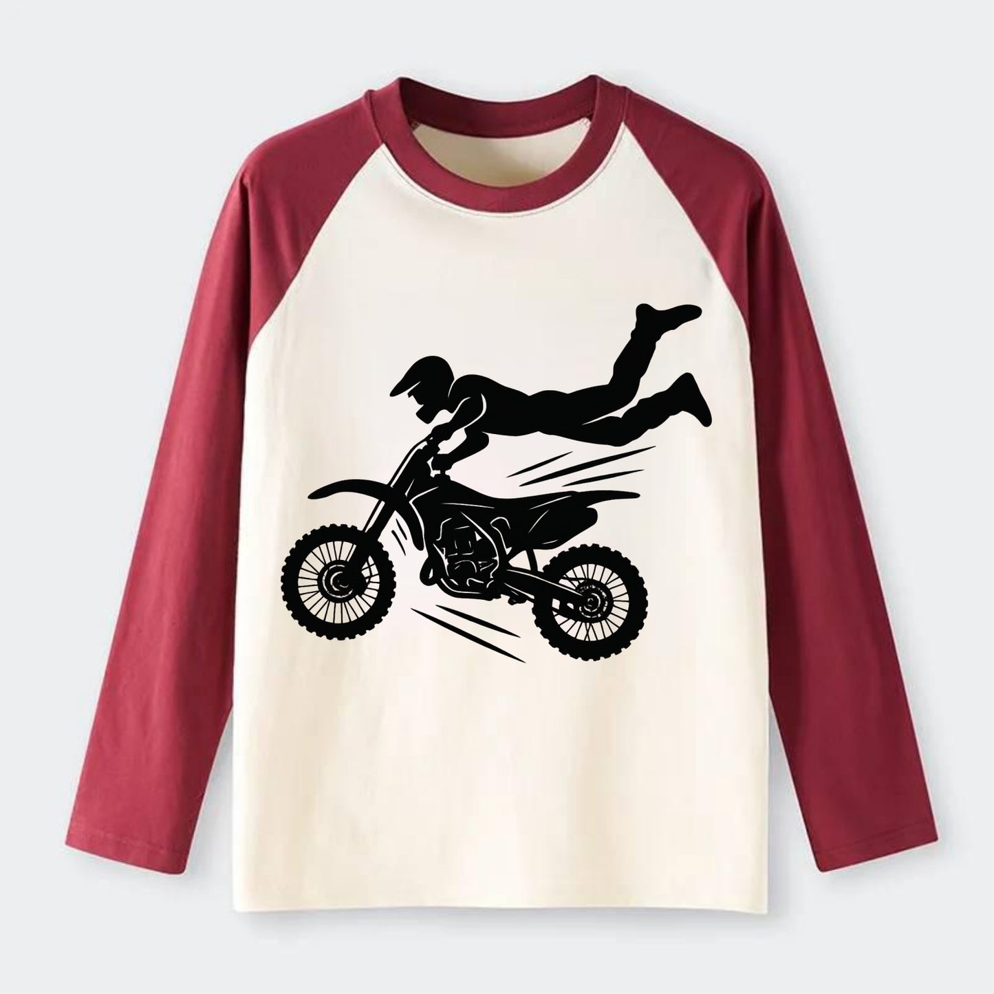 Motocross rider airborne trick - Raglan Long Sleeve T-Shirt - Red