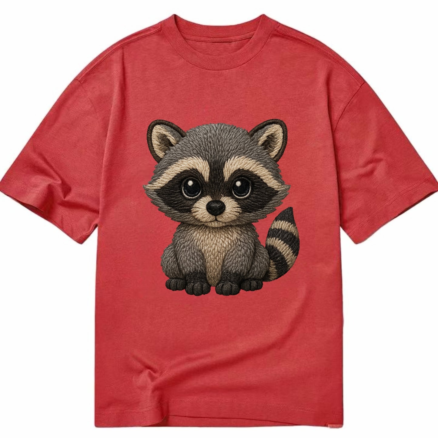 Baby Raccoon - gray fur, black mask, ringed tail, bright curious eyes, - Classic T-shirt - Red