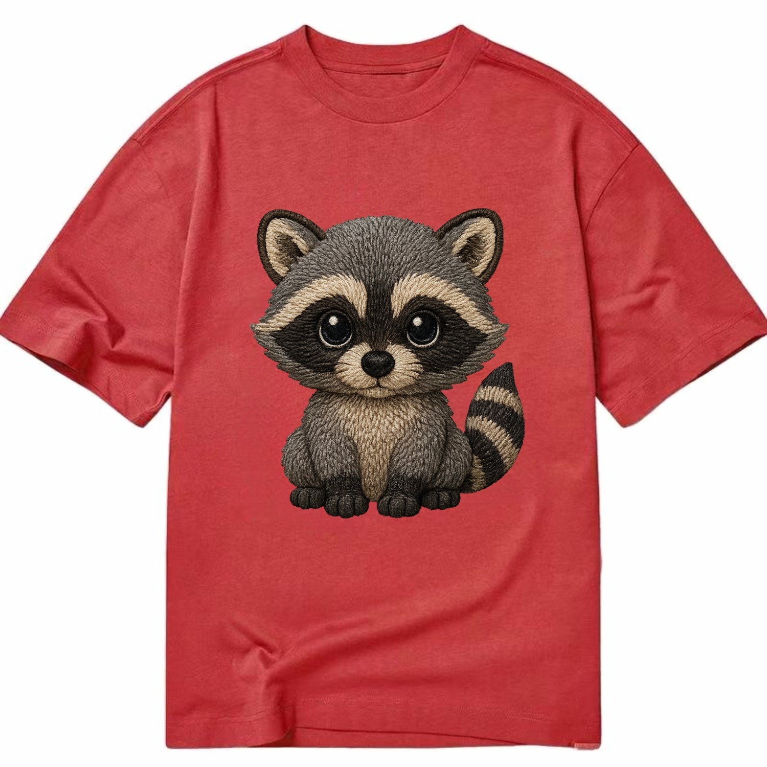 Baby Raccoon - gray fur, black mask, ringed tail, bright curious eyes, - Classic T-shirt - Red