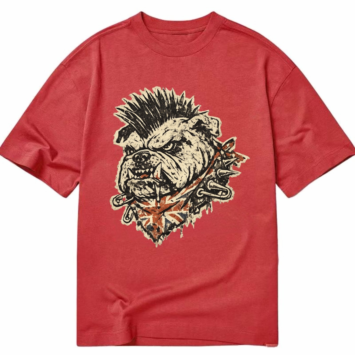 PUNK BULLDOG | British bulldog with mohawk | Safety pins through collar | Union - Classic T-shirt - Red