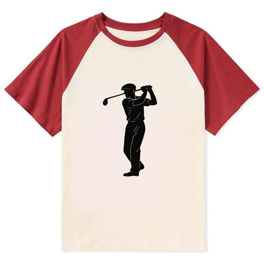 Golfer mid-swing with driver - Contrast Raglan T-shirt - Red