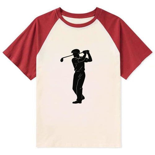 Golfer mid-swing with driver - Contrast Raglan T-shirt