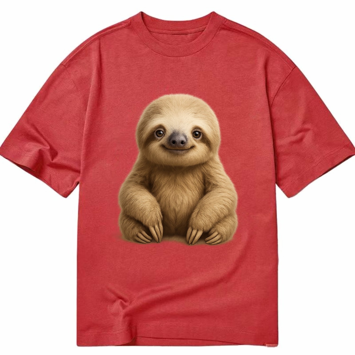 Baby Sloth - tan fur, long arms, peaceful smile, gentle eyes, front-facing, zen - Classic T-shirt - Red
