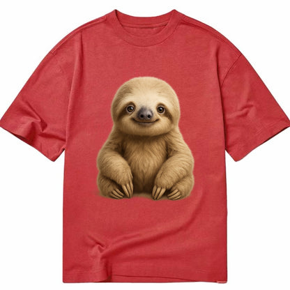 Baby Sloth - tan fur, long arms, peaceful smile, gentle eyes, front-facing, zen - Classic T-shirt - Red