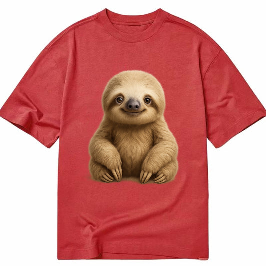 Baby Sloth - tan fur, long arms, peaceful smile, gentle eyes, front-facing, zen - Classic T-shirt - Red