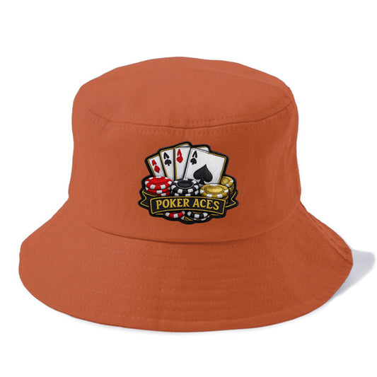Embroidered patch design - POKER ACES - four aces with chips in red, black and gold - Bucket Hat - Red