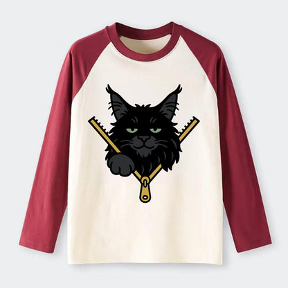 Black Maine Coon - Raglan Long Sleeve T-Shirt - Red