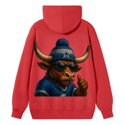 Texas Longhorn wearing Cowboys silver and blue beanie with star and - Classic Pullover Hoodie - Red