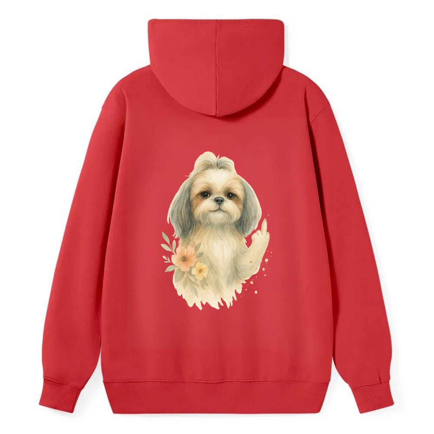 Shih Tzu with long flowing silky hair, tiny paw showing attitude - Classic Pullover Hoodie - Red