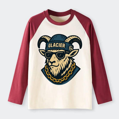 Glacier Mountain Goat - Raglan Long Sleeve T-Shirt - Red