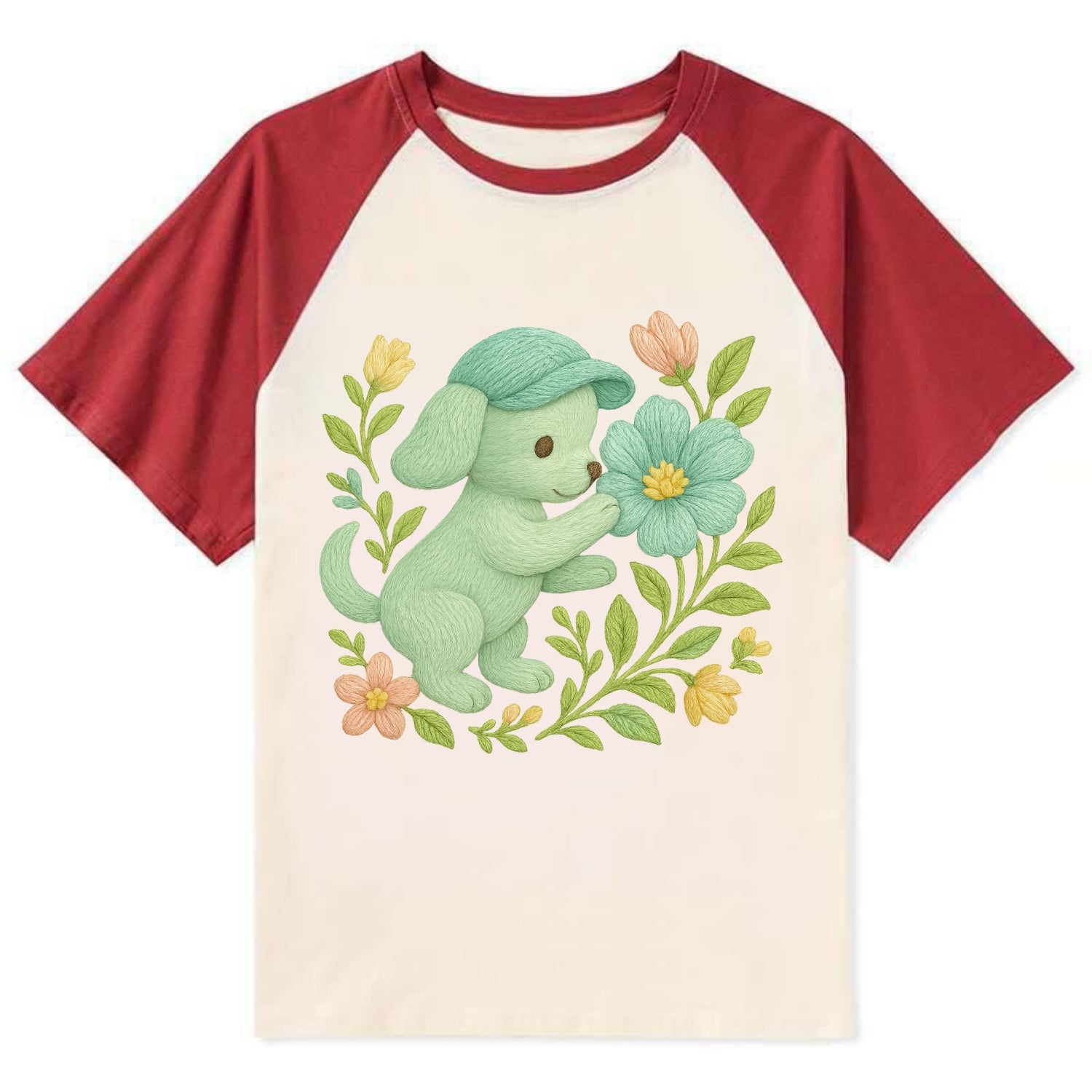 Mint Puppy - Contrast Raglan T-shirt - Red