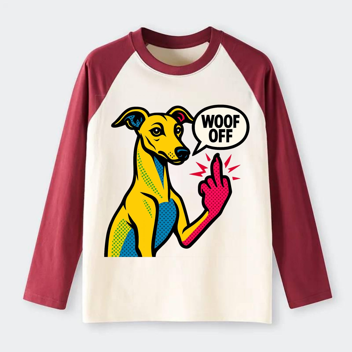 Whippet sleek athletic greyhound-like, elegant long paw giving sass - Raglan Long Sleeve T-Shirt - Red