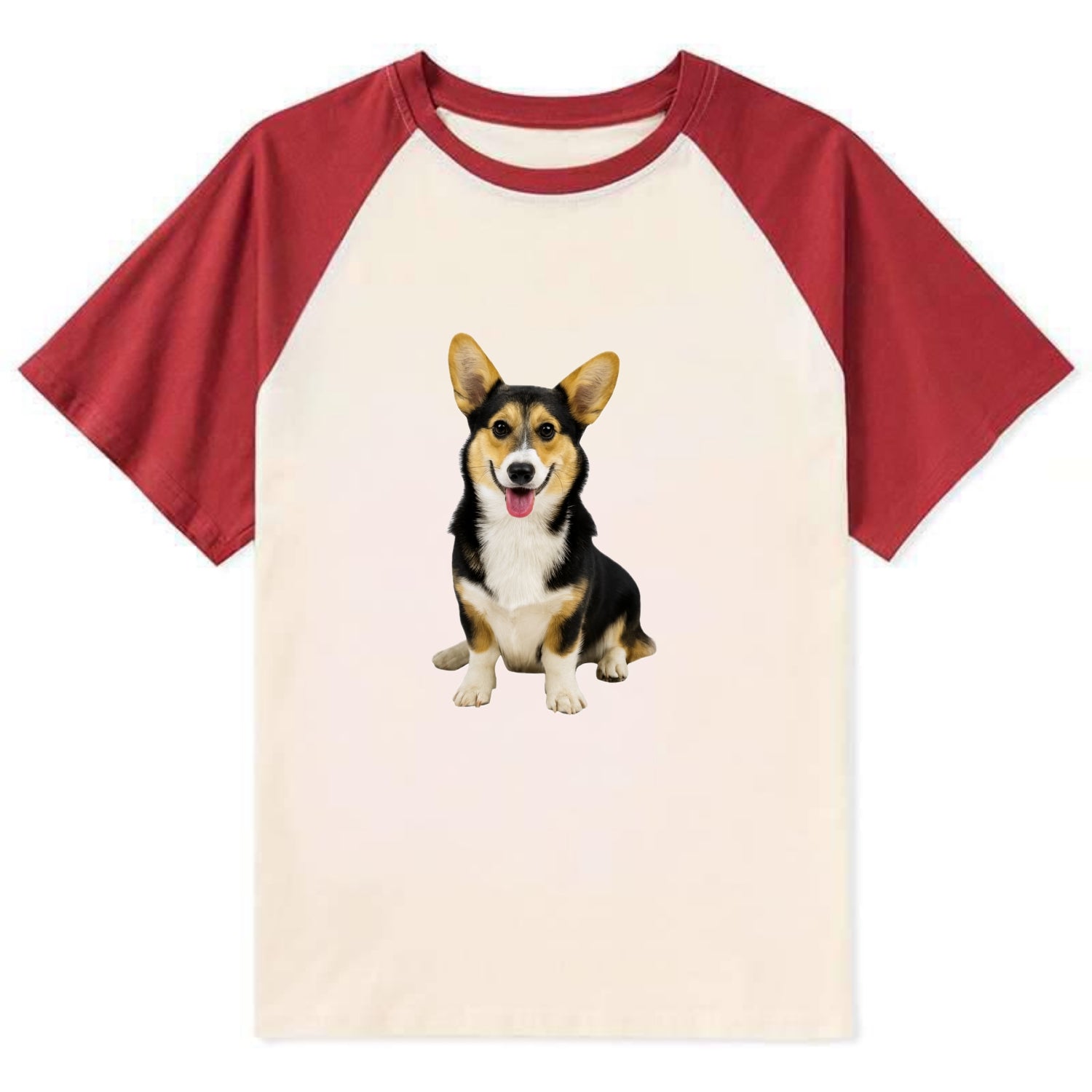 Tricolor Corgi - Contrast Raglan T-shirt - Red