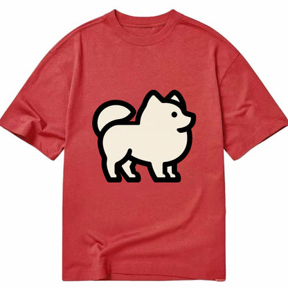 Pomeranian - Modern tiny fluffy logo wit - Classic T-shirt - Red