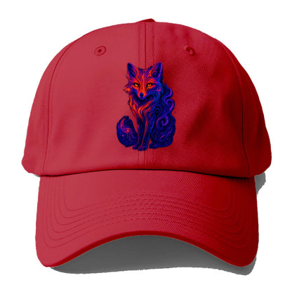Clever fox with tail dissolving into cosmic nebula swirls, orange to purple gradient - Baseball Cap - Red
