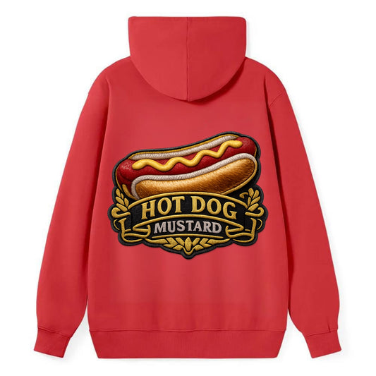 HOT DOG MUSTARD - classic hot dog in tan yellow red , ballpark food - Classic Pullover Hoodie - Red