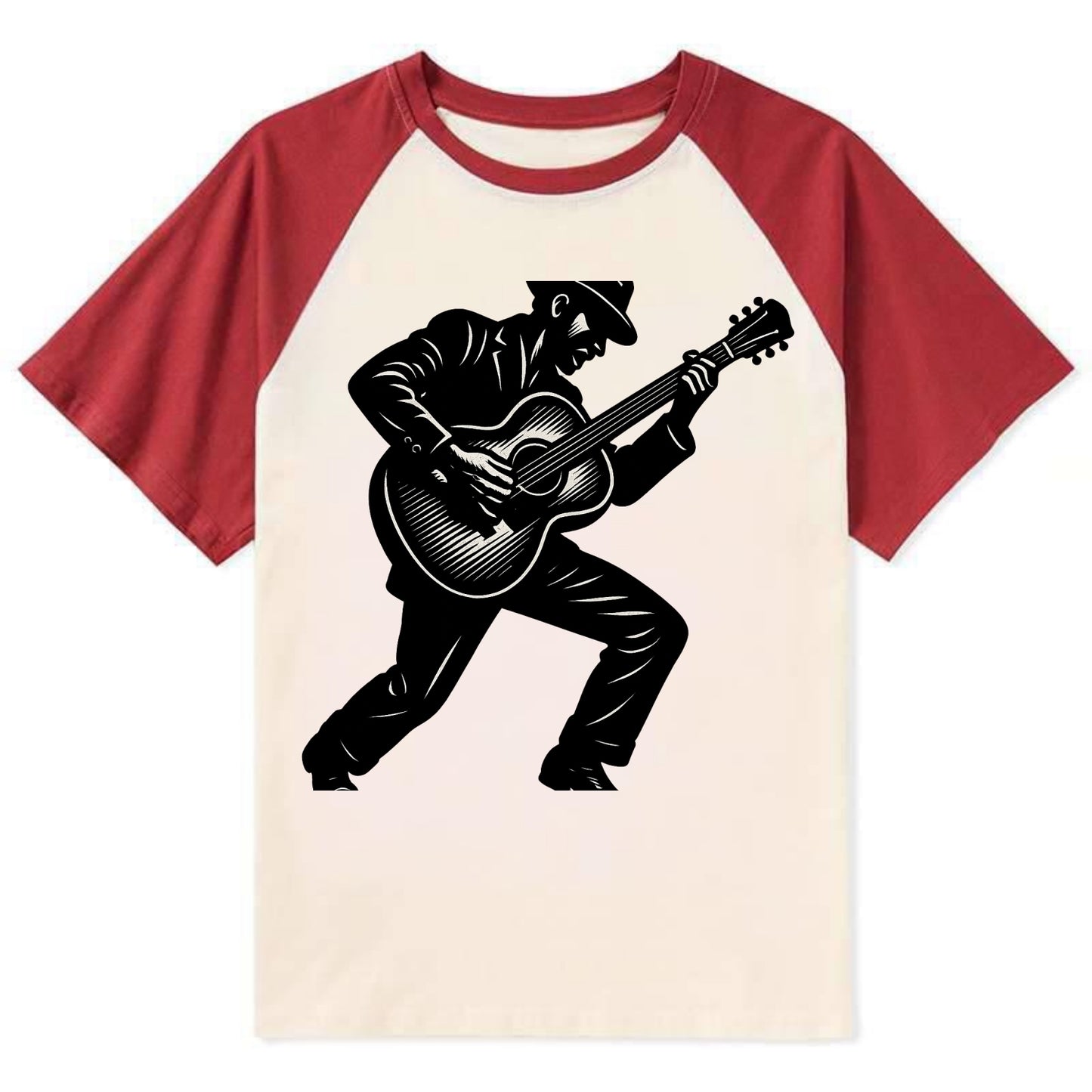Guitarist playing acoustic guitar - Contrast Raglan T-shirt - Red